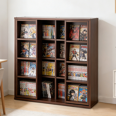 日式漫画滑轨书柜双层移动书架简约陈列展示架卧室多层置物收纳柜