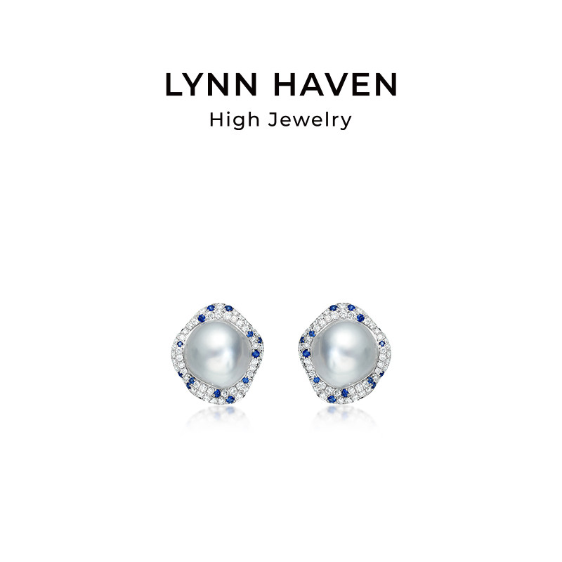 LynnHaven麟玟 OCEAN海洋精灵 18K金澳白巴洛克海水珍珠耳钉钻石