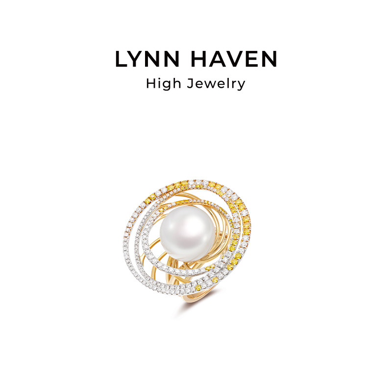 LynnHaven麟玟 SKY星轨 18K金澳白海水珍珠戒指钻石手饰轻奢礼物图片