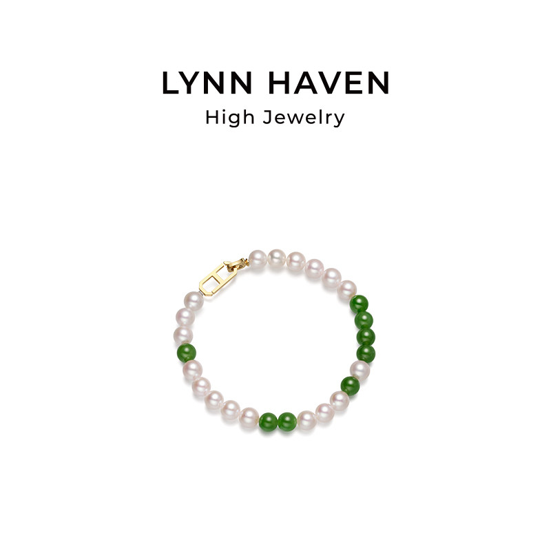 LynnHaven麟玟 EARTH葫芦18K金Akoya海水珍珠手链碧玉符号扣手饰