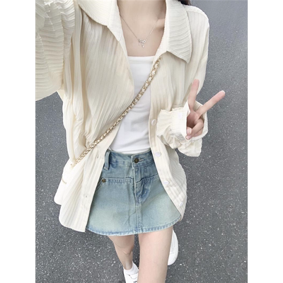 法式防晒棉麻衬衫外套女夏