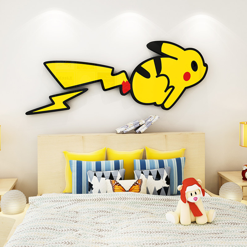 儿童房间布置装饰3d立体自粘男女孩卧室背景墙卡通可爱皮卡丘墙贴
