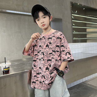 男童短袖T恤夏季薄款2025新款中大童夏装哪吒纯棉儿童痞帅风上衣t