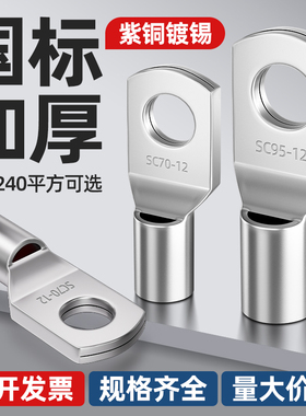 SC窥口铜鼻子国标A级加厚铜线鼻子紫冷压接线端子线耳1.5-630平方