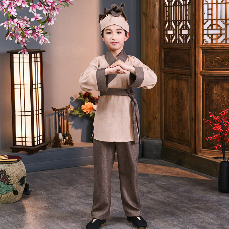 儿童棉麻古装打渔农民村夫愚公演出服古代平民汉服店小二商贩表演,童装/婴儿装/亲子装,汉服,淘宝优惠券,粉丝福利购,淘宝优惠卷