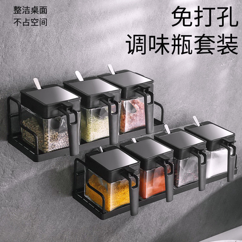 壁挂式调料盒套装盐味精调料瓶罐厨房家用调味罐玻璃调料瓶组合,厨房/烹饪用具,调味瓶罐/调料研磨器,淘宝优惠券,粉丝福利购,淘宝优惠卷