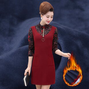 中老年秋装连衣裙妈妈款婚宴礼服中年妇女洋气阔太太贵夫人长袖女