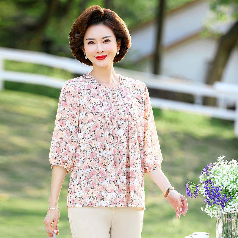 妈妈装春款七分袖上衣新款女士恤40岁到50岁中年妇女穿洋气小衫
