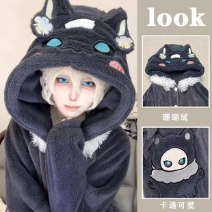 新款卡通第五库亚睡衣伊塔守夜人连帽睡袍秋冬季加绒加厚长款套装