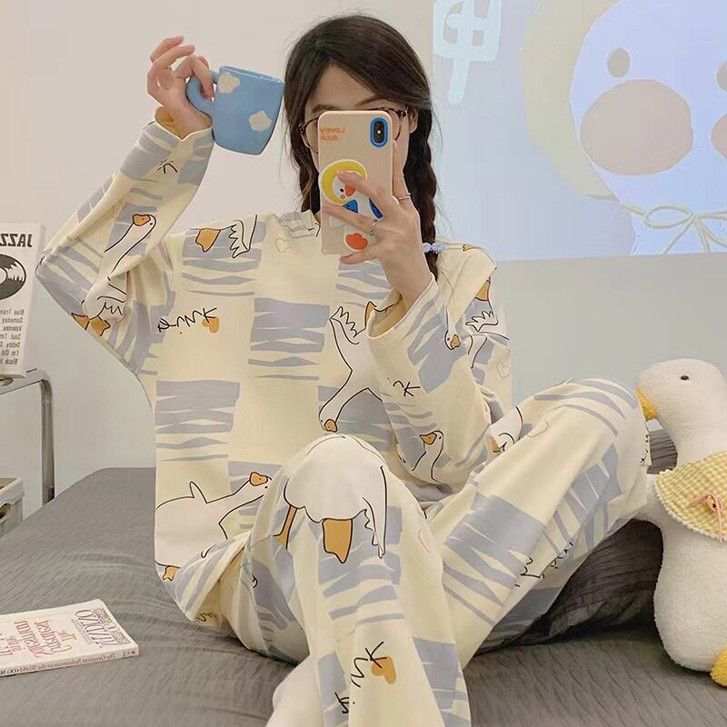 2025年睡衣女款春秋季女士秋衣秋裤卡通可爱大码家居服可外穿套装