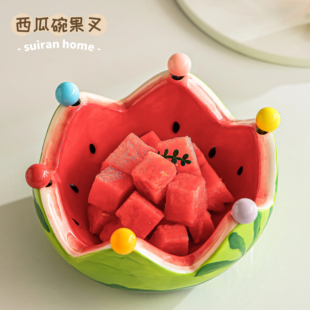 家用客厅甜品小叉子儿童安全创意陶瓷水果签 西瓜不锈钢水果叉套装
