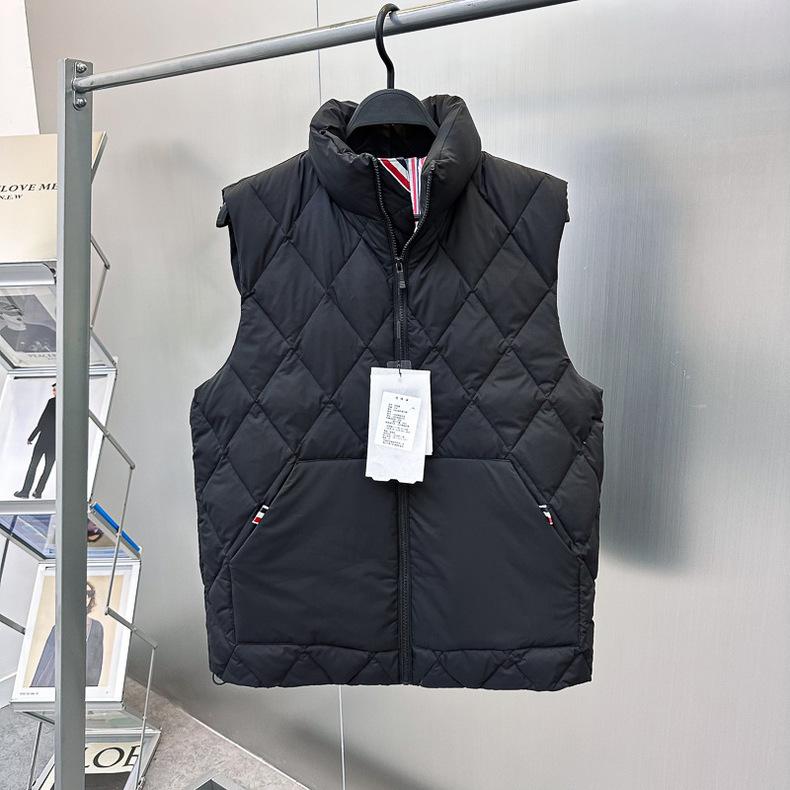 男装冬季菱形格羽绒马甲套头时尚黑色男士简约羽绒背心TB1AGE4299