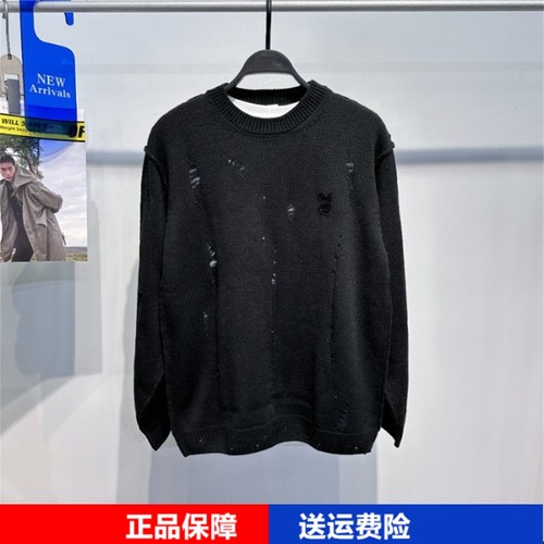 宽松圆领破洞针织衫毛套衫保暖