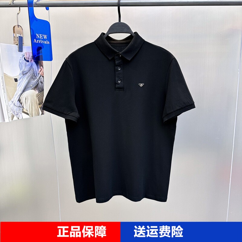 2024夏季新款男装大白鲨联名黑色刺绣时尚短袖polo衫潮b1coe2413