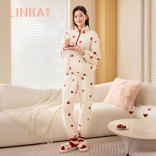 林卡睡衣女可外穿冬加厚保暖云朵绒冬日童话立领居家服套装
