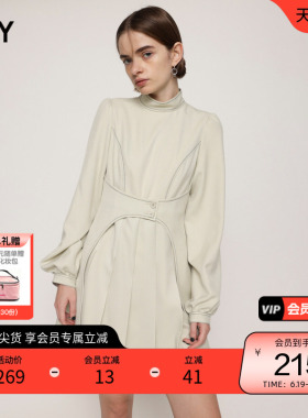 SLY 夏季大泡泡袖百褶腰带设计迷你连衣裙030FAZ33-5590
