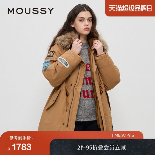 moussy春季复古可拆卸贴布刺绣N3B连帽棉服028HA430-0171