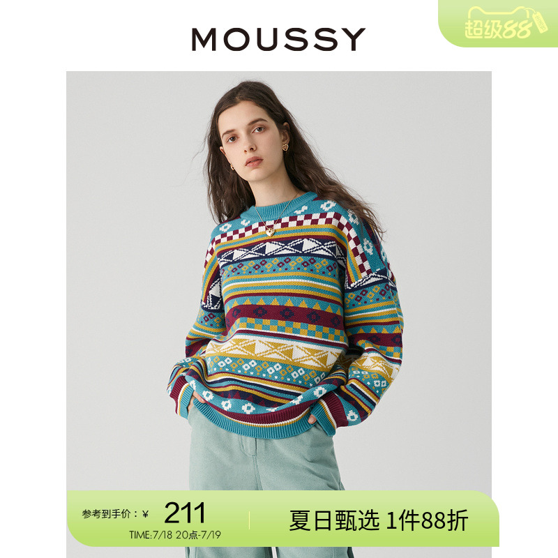 MOUSSY 2023冬季新品小清新菱形圣诞氛围厚款毛衣028F