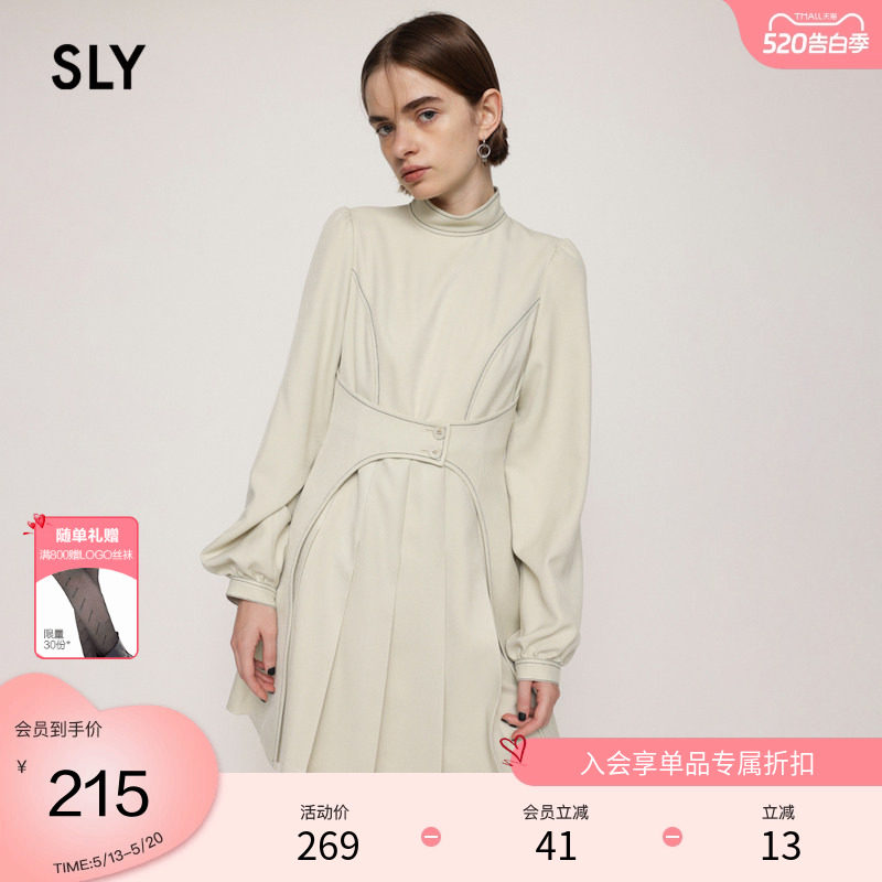 SLY 夏季大泡泡袖百褶腰带设计迷你连衣裙030FAZ33-55