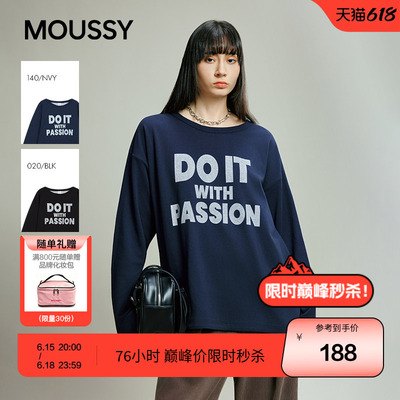 MOUSSY 春春美式复古字母印花圆领长袖T恤028IAB90-1014