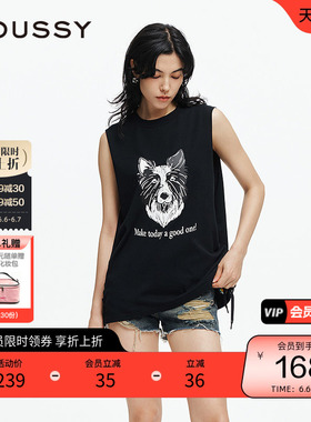 moussy 2025夏季新品美式街头狗头印花绑带无袖背心028ISA90-2861