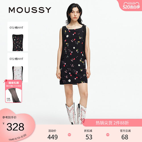 moussy 夏季法式度假风花卉无袖飘带连衣裙028ISA33-3531