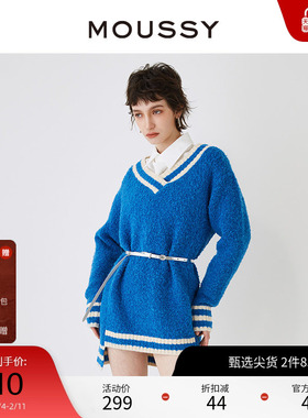 moussy 早春新品新年氛围感撞色V领针织连衣裙028HS470-0251