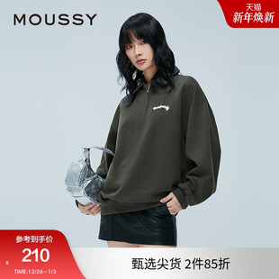 半拉链胸口复古刺绣POLO卫衣女028HAA90 新品 2831 冬季 moussy