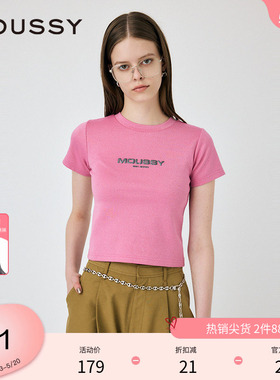 moussy 春季新通勤风极简主义闪光LOGO短袖T恤010HAL90-2111
