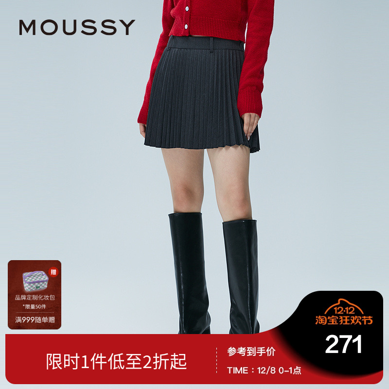 moussy 冬季新品甜美学院风A字百褶裙半身裙女028HAZ30-1101