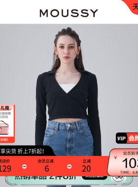 MOUSSY 夏季V领腰部系带短款休闲针织衫女010GSS80-0600