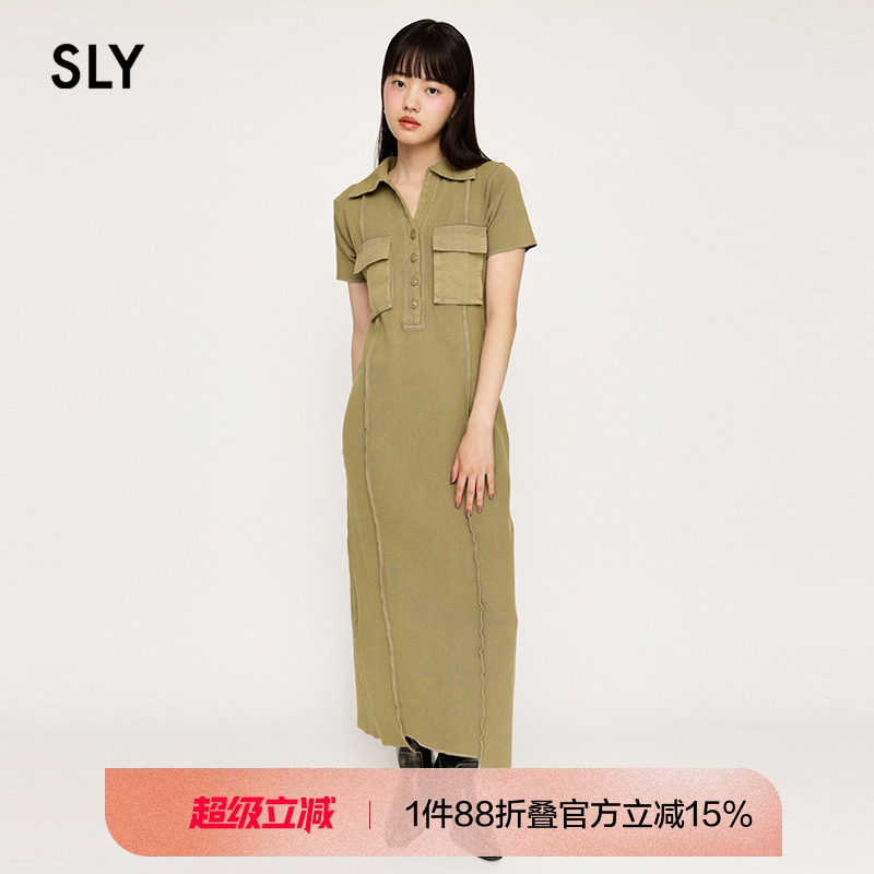 sly复古文艺风POLO领贴袋连衣裙