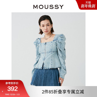 010HS711 MOUSSY 牛仔衬衫 甜美复古做旧感泡泡袖 0010 2024