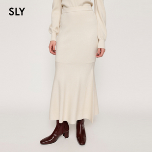 半身裙女030FAZ71 SLY奥莱 针织中长款 鱼尾下摆修身 2920 冬季
