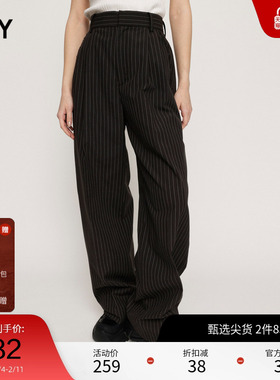 SLY 春季新品通勤简约条纹垂感西装直筒休闲裤030GSI31-1030