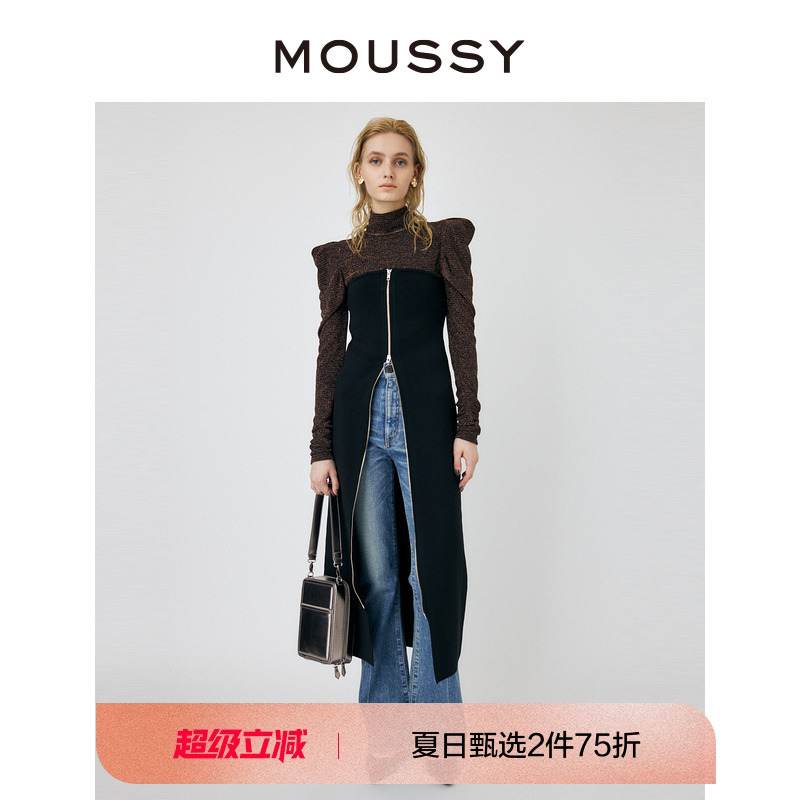 moussy晚宴风双头拉链修身连衣裙