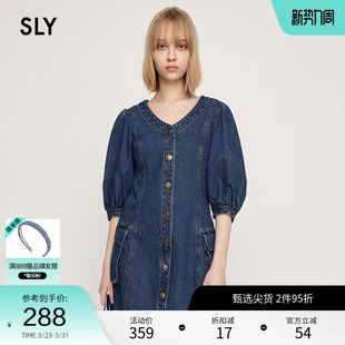牛仔裙连衣裙女030HSA33 怀旧复古风泡泡袖 3940 夏季 SLY