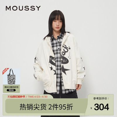 moussy 春季美式复古摇滚音符印花卫衣外套028HAZ90-2231
