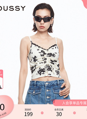 MOUSSY 春季复古港风辣妹玫瑰抽绳蕾丝吊带028HSZ90-1761
