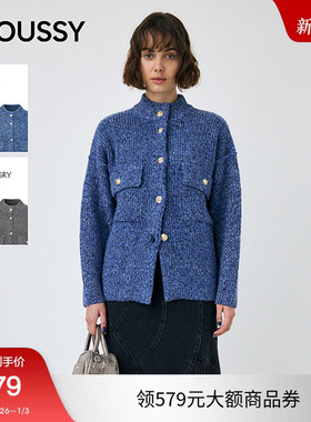 moussy 2025秋季新品复古风立领长袖毛针织开衫女010IA770-7891