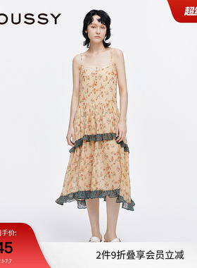 moussy 2025夏季新品夏日来信荷叶边碎花吊带连衣裙028ISA33-1001