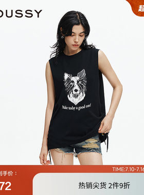 moussy 2025夏季新品美式街头狗头印花绑带无袖背心028ISA90-2861