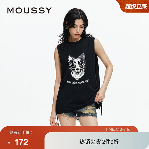 moussy 2025夏季新品美式街头狗头印花绑带无袖背心028ISA90-2861