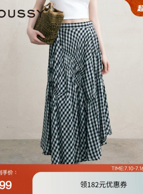 MOUSSY 夏季文艺感不规则格纹半身裙女028ISA30-3021