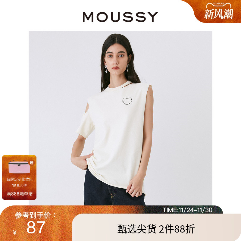 moussy不对称袖部中性风休闲T恤