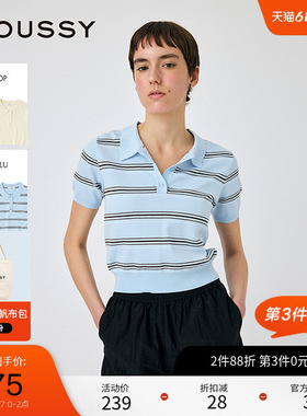 MOUSSY 夏季学院风清新条纹短袖POLO针织衫010IS670-2991