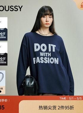 MOUSSY 春春美式复古字母印花圆领长袖T恤028IAB90-1014