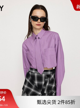 SLY 春夏新品美式俏皮学院风戴领带短款衬衫女030GAA30-0860