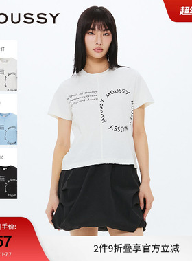 MOUSSY 春季不对称字母LOGO印花短袖T恤女028ISA90-2191
