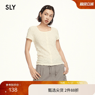 SLY优雅通勤肌理感方领短袖衬衫